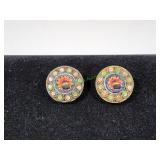 Vtg Micro Mosaic Floral Clip-On Earrings