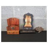Vtg Wood Letter Holder, Metal Match Holder & More