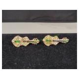 (2) Vtg Gold-Tone Rhinestone Violin Brooches