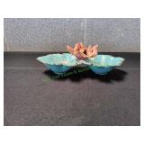 Vtg Turquoise Glaze Double Side Trinket Dish