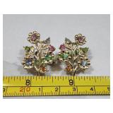 Vtg Coro Multi-Colored Gold-Tone Floral Clip-Ons