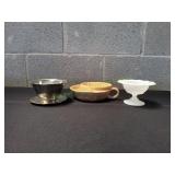 Metal Dish, Milk Glass Dish & More