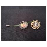Vtg Coro Brooch & Hand Painted Stick Pin