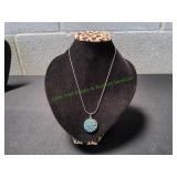 Vtg Iridescent Button Bronze Tone Pendant