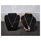 Vtg Gold-Tone Square & Silver-Tone Heart Pendants