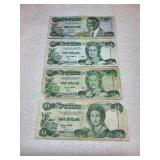 (4) Bahamian One Dollar Banknotes