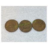(3) Vtg Mexican 20 Centavos Coins