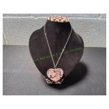 Vtg Pink Lampwork Glass Heart Pendant Necklace