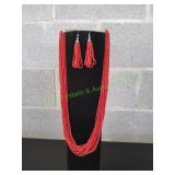 Vtg Multi-Stand Seed Bead Necklace w/ Earrings