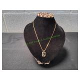 Vtg Gold-Tone Filigree Rectangle Pendant