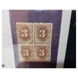 Block of Four Vtg 3 Cent Postage Due Stamps