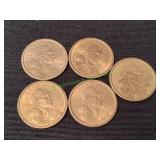 (5) 2000 Sacagawea Native American Dollar Coins