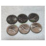(6) French 5 Franc Coins