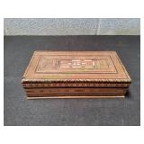 Vtg Damascene Style Inlaid Wooden Jewelry Box