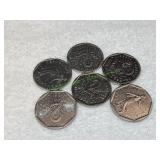 (6) French 2 Franc Coins