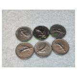 (6) French 1/2 Franc Coins