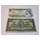 (1) 1937 & (1) 1973 Canadian $1 Banknote