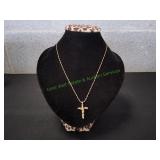 Gold Vine & Flower Cross Pendant Necklace