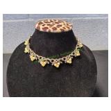 Vtg Silver-Tone Berry Ribbon Choker Necklace
