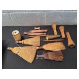 Vtg Textile Bobbins, Mini Hand Brooms & More