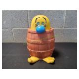 Vtg Kilroy Peek-a-Boo Barrel Hobo Coin Bank