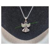 Silver-tone Rhinestone Accented Angel Pendant
