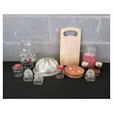 Vtg Glass Jars, Wood Hamburger Press & More