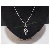 Vtg Silver-Tone Treble Clef Note Pendant Necklace