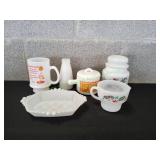 Vtg Milk Glass Creamer, Canister, Mug & More