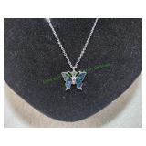 Silver-Tone Blue Abalone Shell Butterfly Pendant