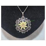 Vtg Ornate Silver-Tone Edelweiss Pendant