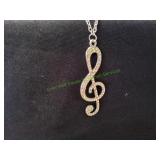 Vtg Silver-Tone Treble Clef Note Pendant Necklace