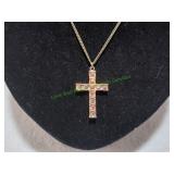 Gold Tone w/ Iridescent Pink Stones Cross Pendant