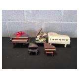 Vtg Grand Piano Trinket Boxes, Clocks & More