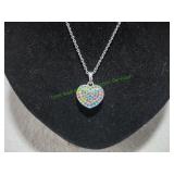 Vtg Silver-Tone Multi-Colored Rhinestone Heart