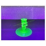Vtg Green Uranium Glass Candlestick Holder
