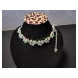 Vtg Silver-Tone Floral Choker w/Blue Cabochons