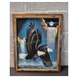 Framed Black Velvet American Eagles Painting