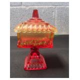 Vtg Jeannette Glass Amberina Pedestal Candy Dish