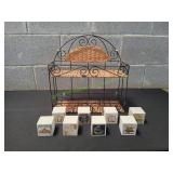 Metal & Wicker Shelf w/ Decorative Wood Blocks