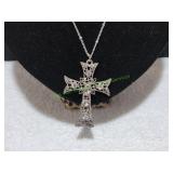 Vtg Silver-Tone Filigree Rhinestone Cross Pendant