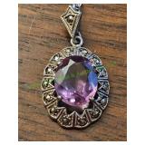 Vtg Shiptonia Sterling Silver Amethyst Pendant