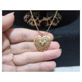 Vtg Gold-Tone Filigree Heart Pendant