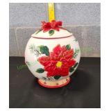 Vtg BICO 3D Poinsettia Holiday Cookie Jar
