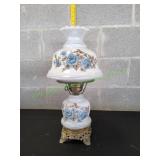 Vtg Blue Floral Hurricane 3-Way Lamp