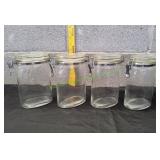 (4)Vtg Clear Glass Oval Jars w/Wire-Bail Clamp