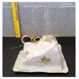 Vtg Austria Porcelain Floral Cheese/Butter Dish