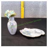 Vtg Porcelain Trinket Dish w/ Mini Bud Vase