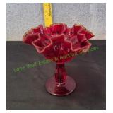 Amberina Thumbprint Ruffled Pedestal Compote