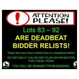 LOTS 83-92 DEADBEAT BIDDER RELISTS